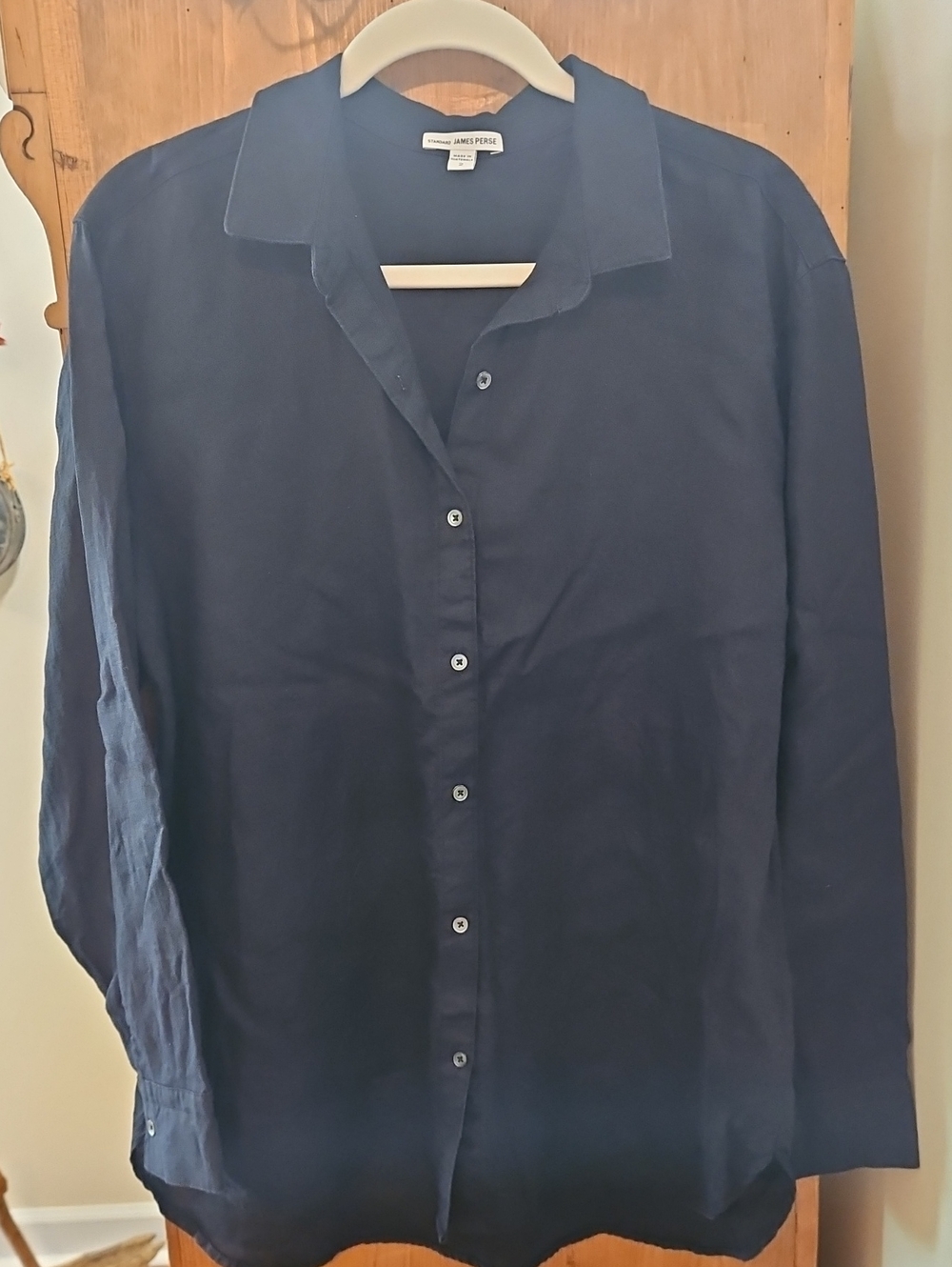 James Perse Black Linen Casual Button-Down Shirt